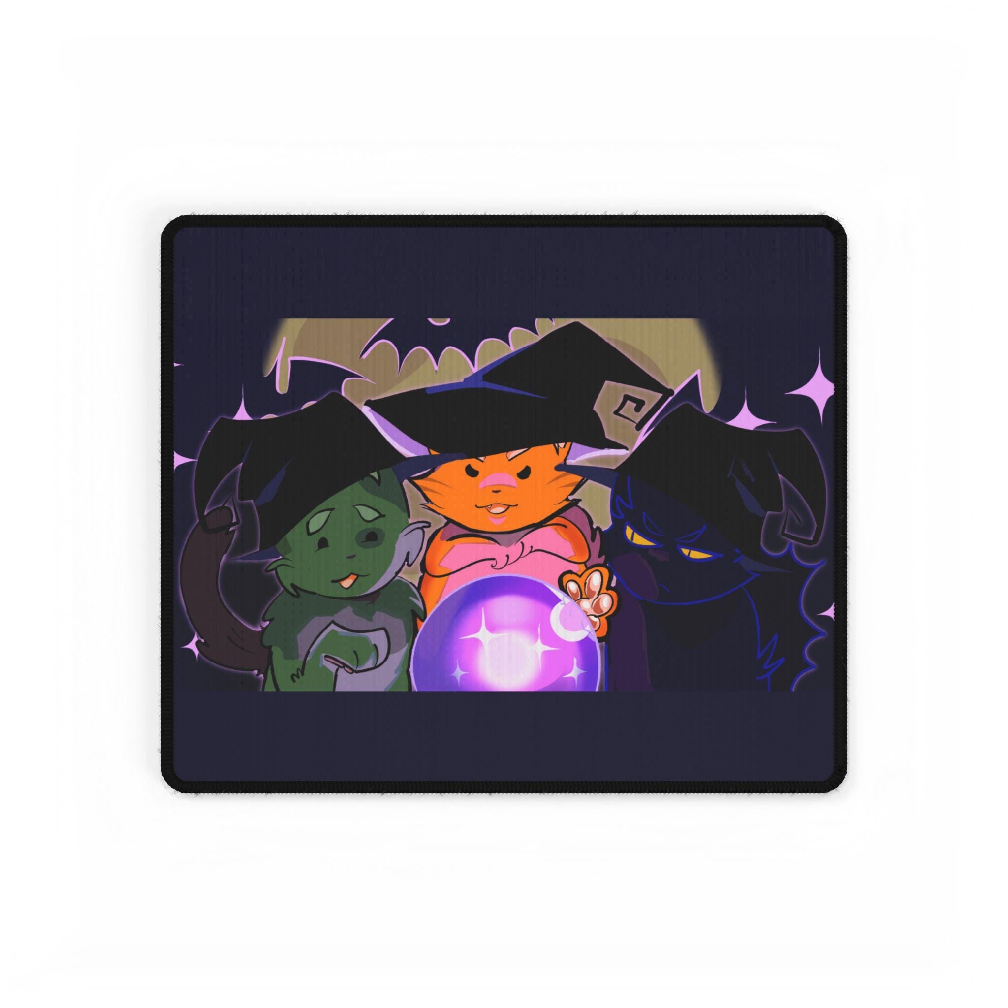 Cute Cats Desk Mats, Halloween Witches Work Mat, Original Art Hand Drawn Mousepad, Cat Lover Gift, Kitten Office Decor, Cat Lady Desk