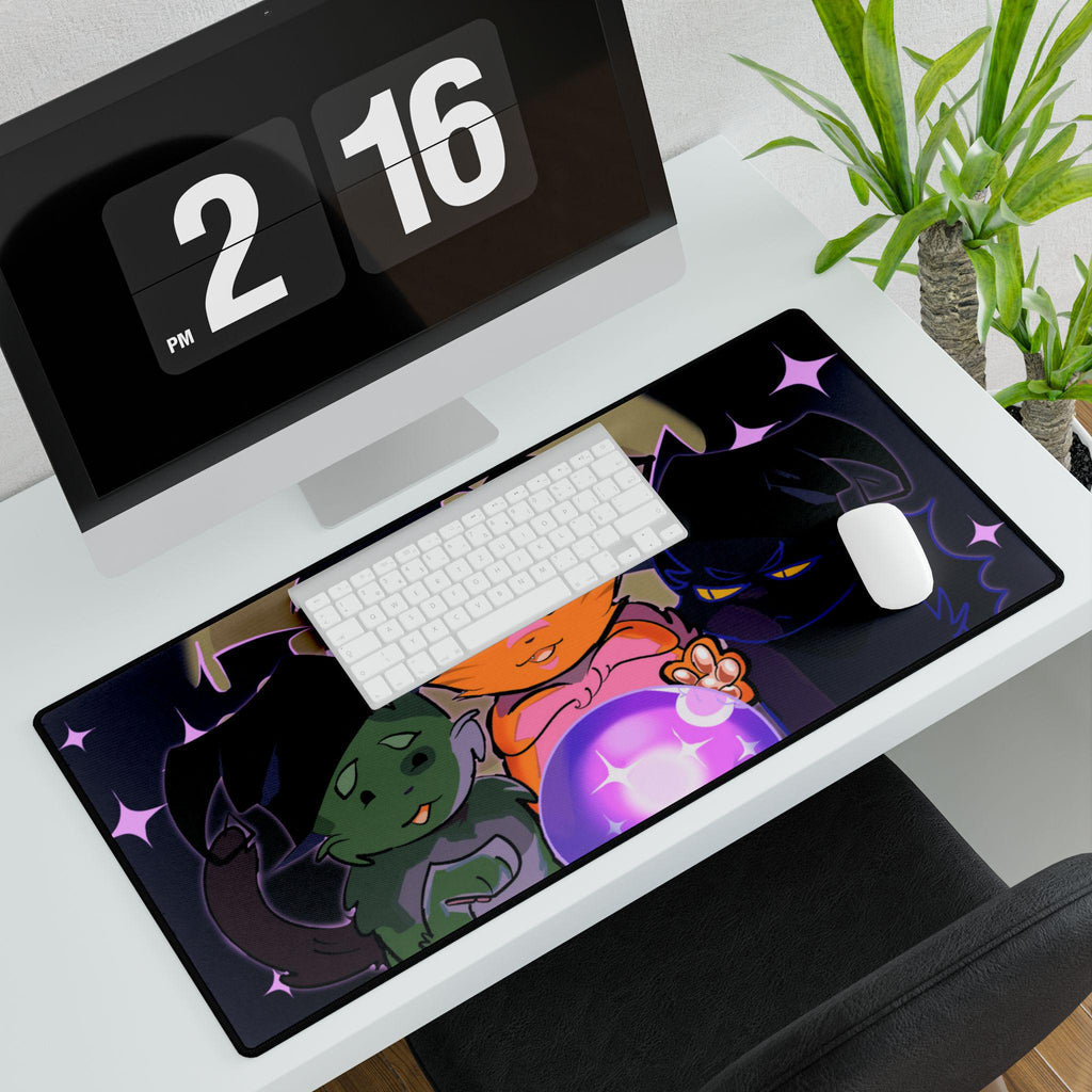 Cute Cats Desk Mats, Halloween Witches Work Mat, Original Art Hand Drawn Mousepad, Cat Lover Gift, Kitten Office Decor, Cat Lady Desk