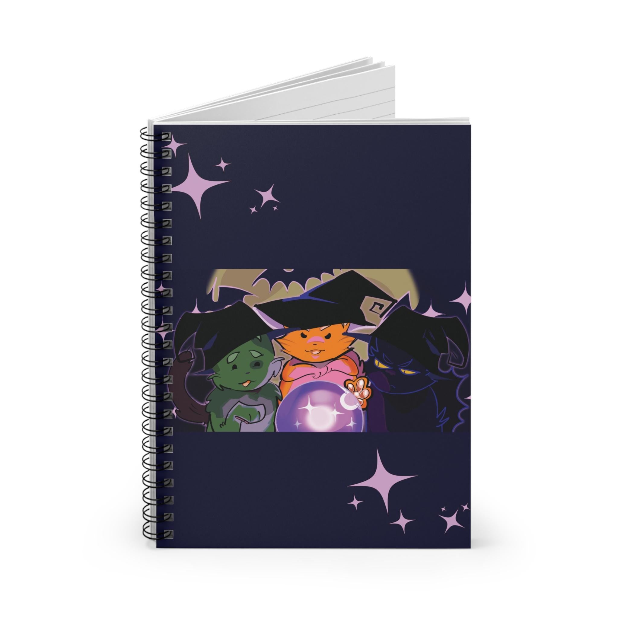 Cute Cats Spiral Notebook - Ruled Line, Halloween Witches, Hand Drawn Art, Original Design, Stationery Gift
