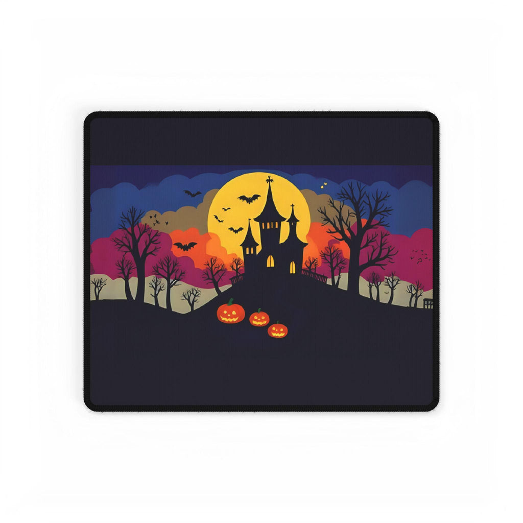 Haunted Castle Desk Mat: Spooky Halloween Pumpkin & Bats Design