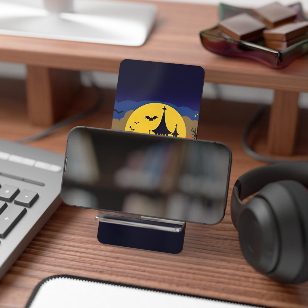 Haunted Castle Phone Stand: Spooky Halloween Pumpkin & Bat Decor