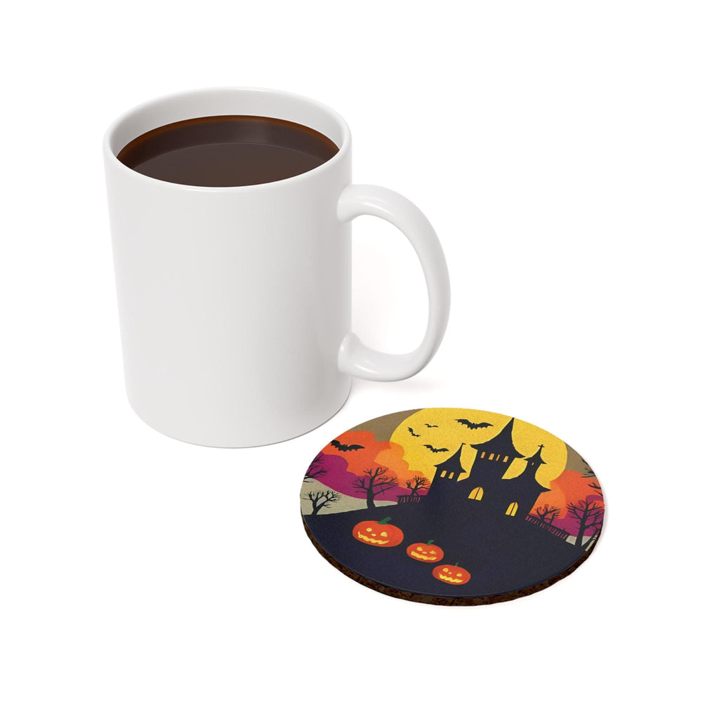 Haunted House Pumpkin Coaster, Halloween Cork Back Drink Mat