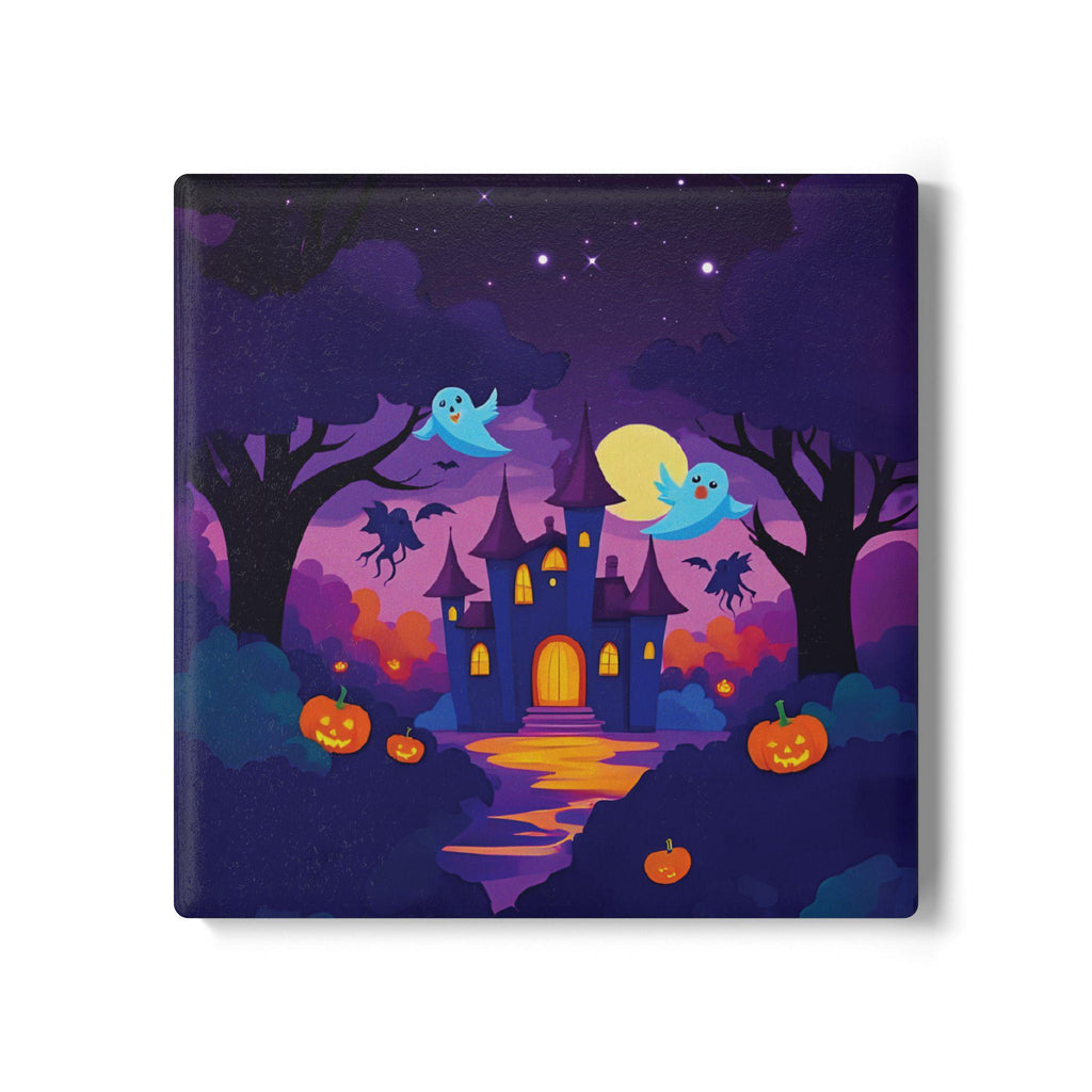 Haunted Castle Halloween Coaster: Spooky Ceramic Drink Mat
