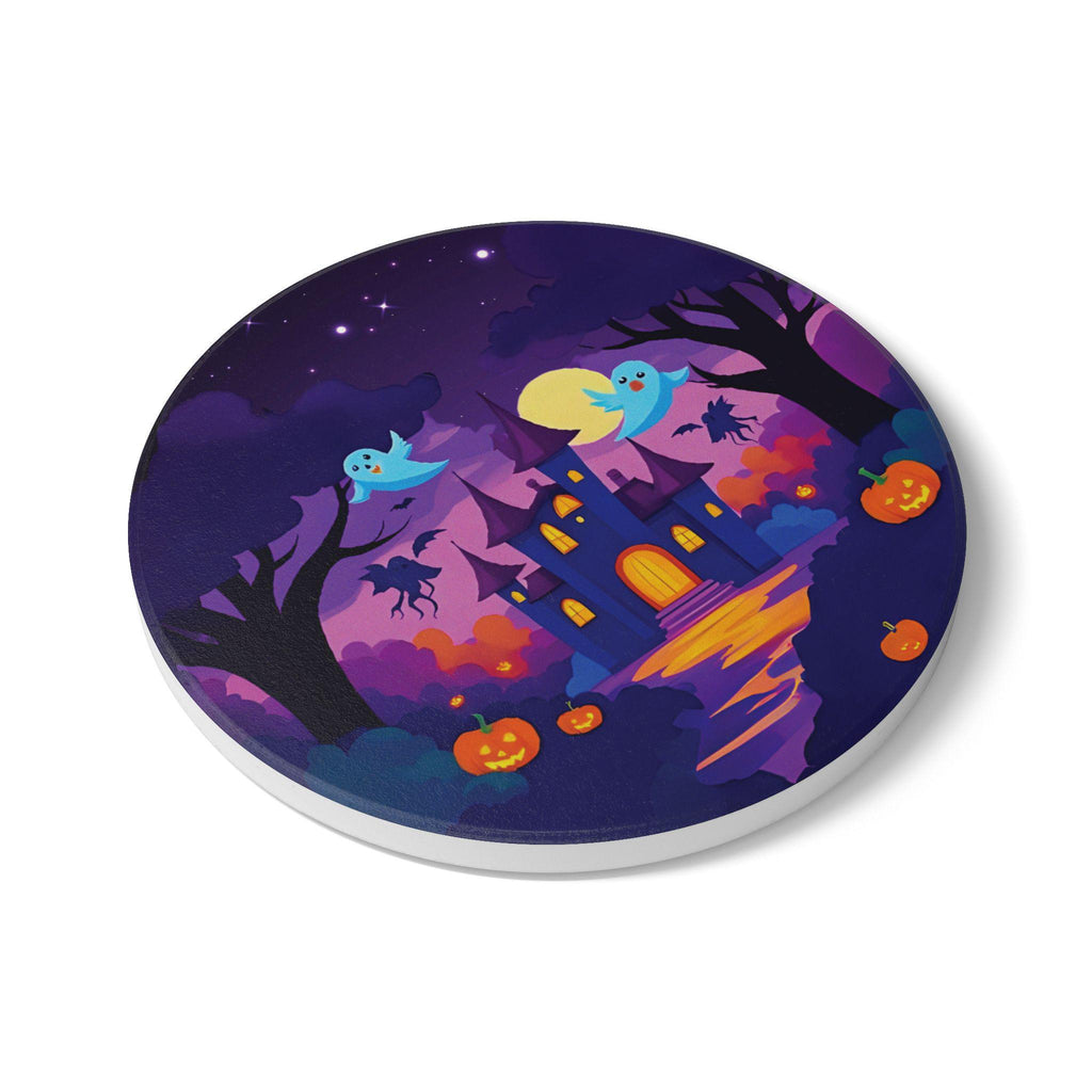 Haunted Castle Halloween Coaster: Spooky Ceramic Drink Mat