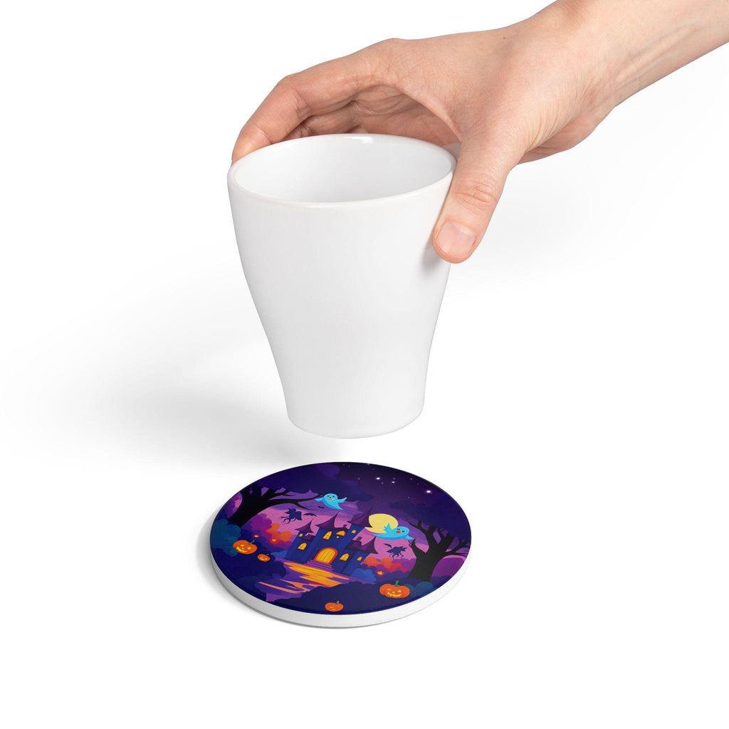 Haunted Castle Halloween Coaster: Spooky Ceramic Drink Mat