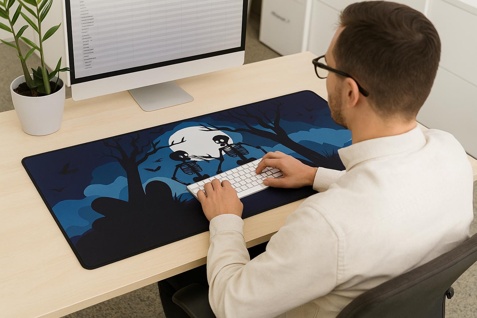 Dancing Skeletons Desk Mat, Spooky Halloween Office & Gaming Decor